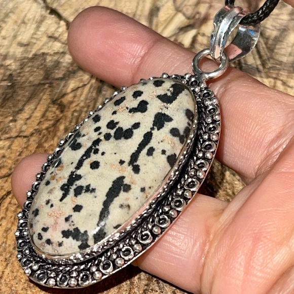 Speckled Dalmation Stone Pendant 2 1/2” - Picture 4 of 13